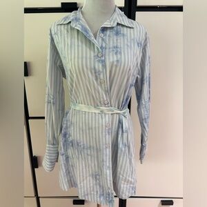 Free People Blue and White Nola Shirt Dress